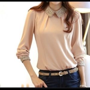 Women doll collar chiffon long sleeve blouse